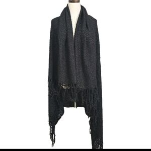 Free People Women's Fringed Knit Comfy Cozy Warm One Size Black Shawl Wrap